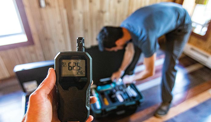 Air quality testing with moisture meter