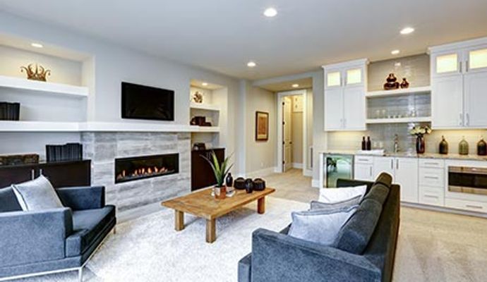 Clean and well-decorated living room with modern furniture