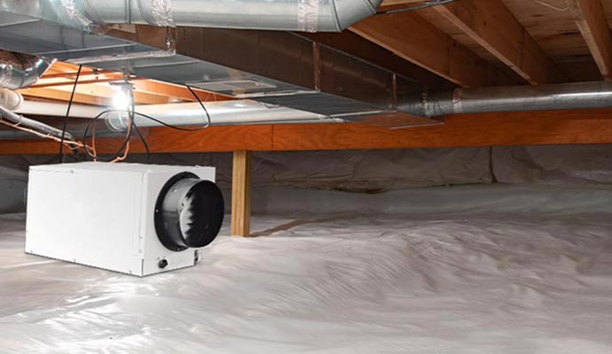 Dehumidifier unit installed in crawl space