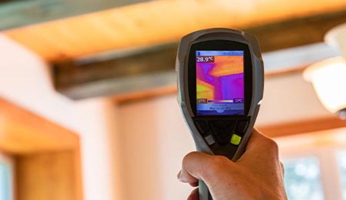 Technician testing indoor air quality using advanced equipment