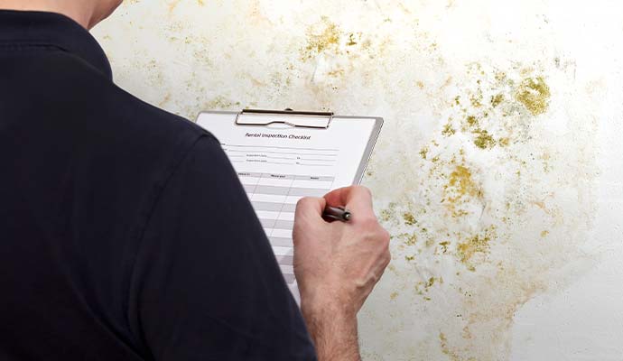 Inspector checking mold damp wall