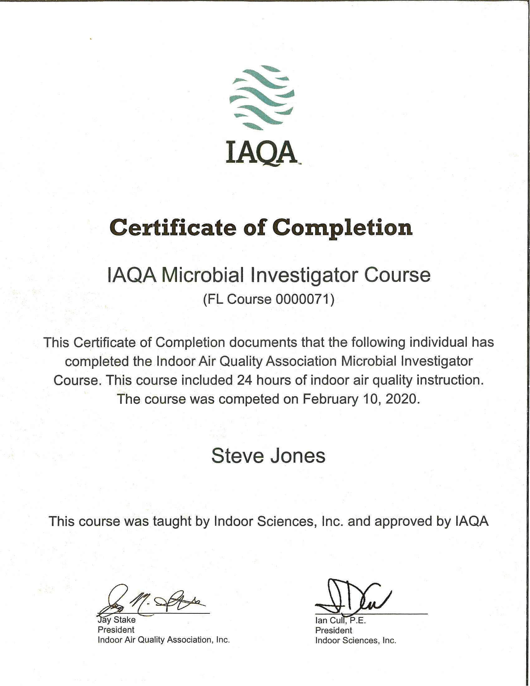 IAQA Certification