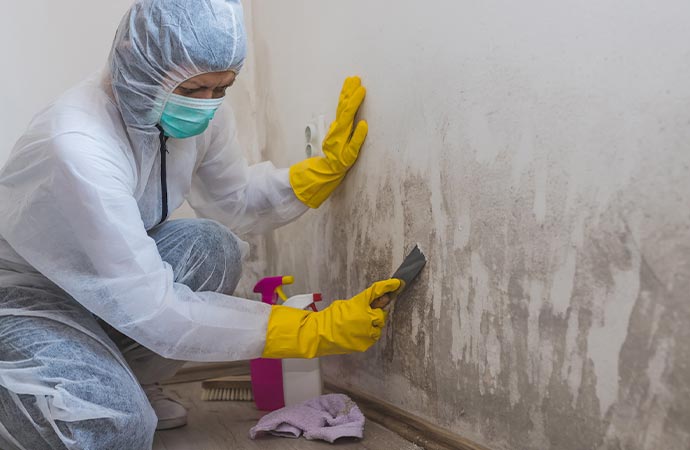 Worker removing mold from a surface